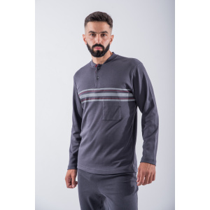 Γκρι Ριγέ Άσπρη Ανδρική Χειμερινή Πιτζάμα