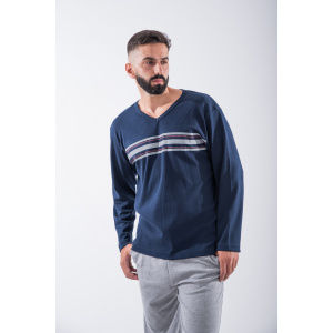 Μπλε Ριγέ με V Ανδρική Χειμερινή Πιτζάμα