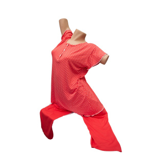 Κοραλί με πουά Καλοκαιρινή Πιτζάμα Γυναικεία